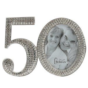 Roman Silver Rhinestone 50th Anniversary Photo Frame